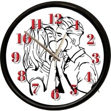 Caseras Romantik Aşk Temalı Çiftler Dekoratif Duvar Saati 28 cm Sessiz Mekanizma