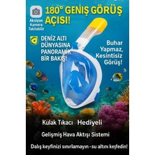 Premini 180° Panoramik Dalış Maskesi ve Şnorkel, Tam Yüz, Anti Buhar, Aksiyon Kamera Uyumlu