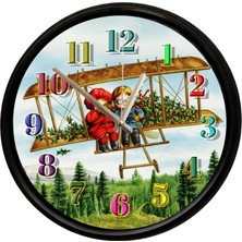 Caseras Vintage Çift Kanatlı Uçak Tasarımlı Dekoratif Duvar Saati 28 cm Sessiz Mekanizma
