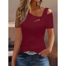 Alyn Wear Kadın Kısa Kollu Asimetrik Yaka Detaylı Viskon Bluz