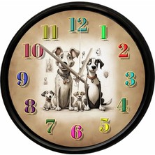 Caseras Sevimli Köpek Ailesi Temalı Duvar Saati 28 cm – Sessiz Mekanizma Dekoratif Tasarım