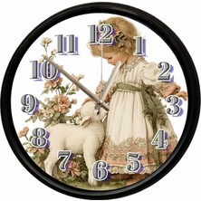 Caseras Vintage Kız Çocuğu ve Kuşu Temalı Dekoratif Duvar Saati 28 cm Sessiz Mekanizma