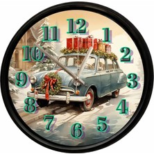 Caseras Yılbaşı Hediyeleri Yüklü Nostaljik Otomobil Tasarımlı Dekoratif Duvar Saati 28 cm Sessiz Mekanizma