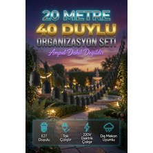 AC Aydınlatma 20 Metre 40 Duy Organizasyon Seti E27 Dış Mekan Uyumlu 220V Bahçe Teras Festoon Ampulsüz Yoğun Işık Zinciri Tak Çalıştır