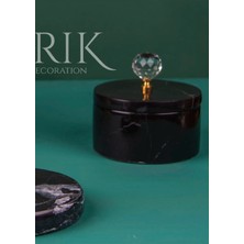 Miarik Design Dekoratif Kristal Detayli Gold Pirinç Kulplu Siyah Kutu Büyük Boy