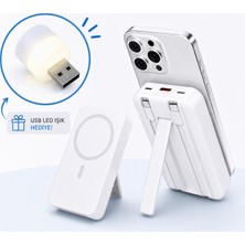 Al-tech Bilişim 10000MAH Manyetik Kablosuz Powerbank Dahili Type-C Lightning Kablolu Hızlı Şarj Cihazı + USB LED Işık Hediye