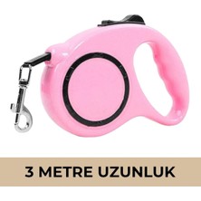 ÖNÇ - PRİME Makaralı Köpek Gezdirme Tasması Pembe Siyah 3mt