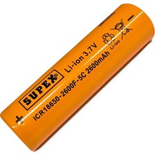 Supex ICR18650-2600F-5C 3.7V 2600MAH Li-Ion Düz Kafa (Başsız) Pil