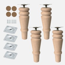 Belirtilmemiş Bohem 15 cm Doğal Ahşap Ayak (4 Adet) Silindir Mobilya Koltuk Kanepe Ayağı Metal Montaj Aparat Keçe