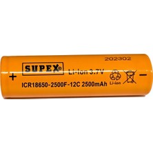 Supex ICR18650-2500F-12C 3.7V 2500MAH Li-Ion Düz Kafa (Başsız) Pil