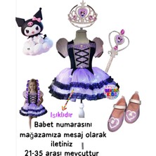 Kuromi Işıklı Elbise Kostüm Kuromi Babet Taç Asa Doğum Günü Hediye Set