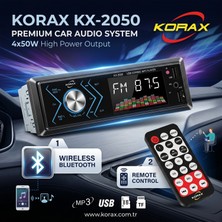 Korax KX-2050 Spektrum Ekranlı Bluetooth Oto Teyp · Mosfet 4X50W Ses Çıkışı · Single-Dın Mp3 Çalar