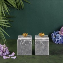 Miarik Design Dekoratif Grı Mermer Aksesuar Detaylı Kare Baharatlık, Kutu