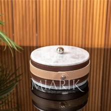 Miarik Design Deri Detayli  Dekoratif Mermer Pirinç Kulplu Dekoratif Kutu