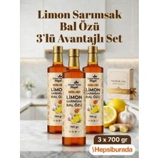 Lokman Hekim Hayat 3 Şişe Bal Özlü Limon Sarımsak Zencefil Özü 3X700 gr Sarımsak Çayı Hediyesiyle