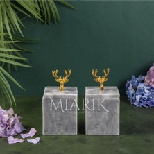 Miarik Design Dekoratif Grı Mermer Aksesuar Detaylı Kare Baharatlık, Kutu