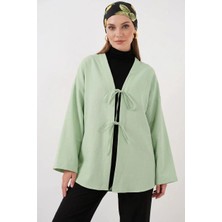 Klins Kids Kadın Yaka Bağcıklı Viskon Çağla Yeşili Tesettür Kimono