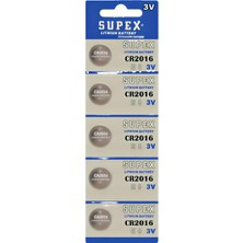 Supex CR2016 3V Lityum Düğme Pil 5'li Kart