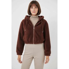 Klins Kids Kadın Kapüşonlu Crop Kahverengi Ceket