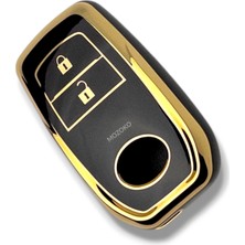 MOZOKO Toyota Yeni Kasa 2 Buton Anahtar Kumanda Koruma Kılıfı Lüks Parlak Siyah Gold Çerçeveli