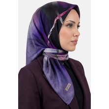 Hadiora Kadın Mor Soyut Çizgi Desenli Dikişli Yazma