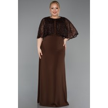 Abiyefon Boncuk Işlemeli Pelerinli Uzun Büyük Beden Abiye ABU6063