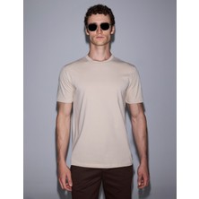 Pierre Cardin Erkek Koyu Bej Regular Fit %100 Pamuk Bisiklet Yaka Tişört 50327872-VR088