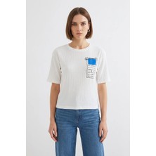 Klins Kids Kadın Yuvarlak Yaka Basic Baskılı Mavi Tişört