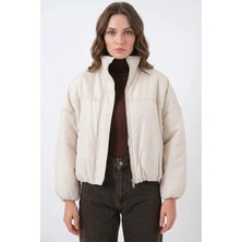 Klins Kids Kadın Yüksek Yaka Oversize Bomber Ekru Mont