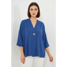 Klins Kids Kadın V Yaka Oversize Kısa Kol Indigo Kimono