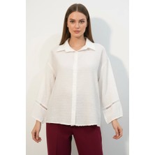 Klins Kids Kadın Dantel Detaylı Kol Oversize Beyaz Gömlek
