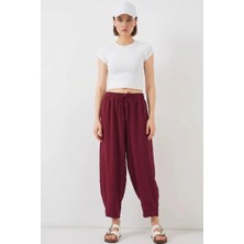 Klins Kids Kadın Yüksek Bel Keten Bordo Pantolon