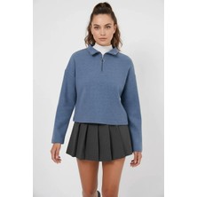 Klins Kids Kadın Fermuarli Yaka Pamuklu Indigo Sweatshirt