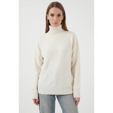 Klins Kids Kadın Balıkçı Yaka Oversize Triko Ekru Kazak