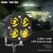 OtoÇizgi 3 Inç 40W Kare LED Çalışma ve Sis Lambası - 3500K Sarı Işık (4000LM / 4 XHP50 Led)