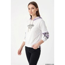 Klins Kids Kadın Kapüşonlu Ekose Desenli Beyaz Sweatshirt