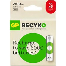 GP ReCyko 2100 Serisi 2100 mAh NiMH AA Kalem Boy 6'lı Şarjlı Pil
