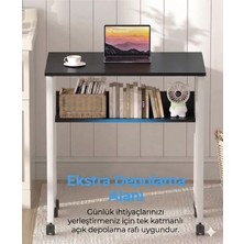 Sidney Kitaplık Raflı Katlanır Masa 70 cm Tekerli Bilgisayar Masası Laptop Masası