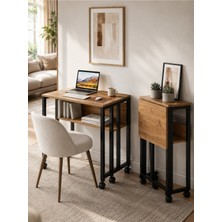 Sidney Kitaplık Raflı Katlanır Masa 70 cm Tekerli Bilgisayar Masası Laptop Masası