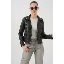 Klins Kids Kadın Dik Yaka Biker Siyah Ceket