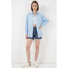 Klins Kids Kadın Oversize Kesim Pamuklu Mavi Gömlek