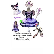 Kuromi Işıklı Kostüm Kuromi Elbise Kuromi Taç Asa Kuromi Siyah Özel Tasarım Topuklu Ayakkabı Seti