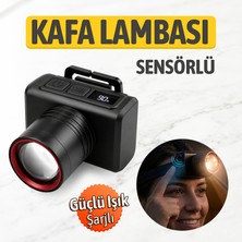 Badem10 Sensörlü Kafa Lambası Güçlü LED Işıklı Type C Şarjlı Profesyonel Suya Dayanıklı Kamp Av Feneri