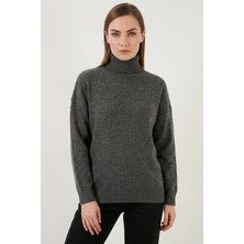Klins Kids Kadın Balıkçı Yaka Oversize Triko Antrasit Kazak