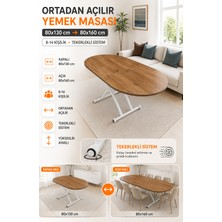 Ortadan Açılır Oval Akıllı Masa Mdf Tabla Beyaz Ayaklı
