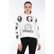 Klins Kids Kadın Kapüşonlu Baskılı Pamuklu Beyaz Sweatshirt