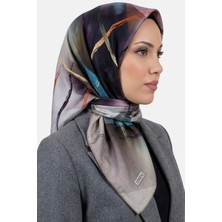 Hadiora Kadın Bej Mavi Soyut Çizgi Desenli Dikişli Yazma