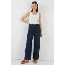 Klins Kids Kadın Yüksek Bel Kot Bol Paça Lacivert Palazzo Pantolon