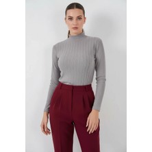 Klins Kids Kadın Balıkçı Yaka Dikey Çizgili Gri Body