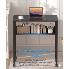 Sidney Kitaplık Raflı Katlanır Masa 70 cm Tekerli Bilgisayar Masası Laptop Masası